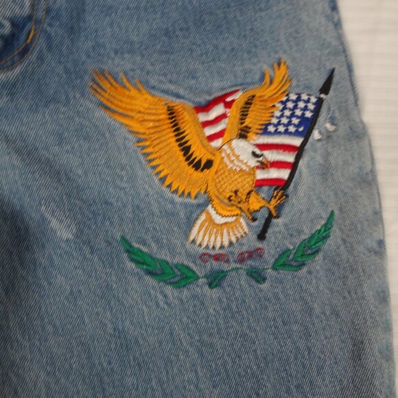 VINTAGE GINO RICCI EMBROIDERED EAGLE AMERICAN FLAG WOMENS JEANS 7/8 (24/30) K890 - Picture 3 of 11
